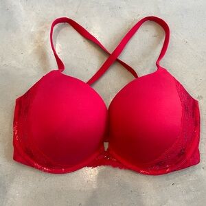 Victorias Secret Push Up Bra Womens 34DDD Red Lace Underwire Adjustable Straps